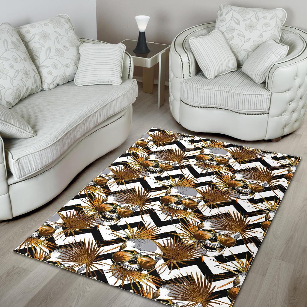 Gold Tropical Skull Pattern Print Area Rug