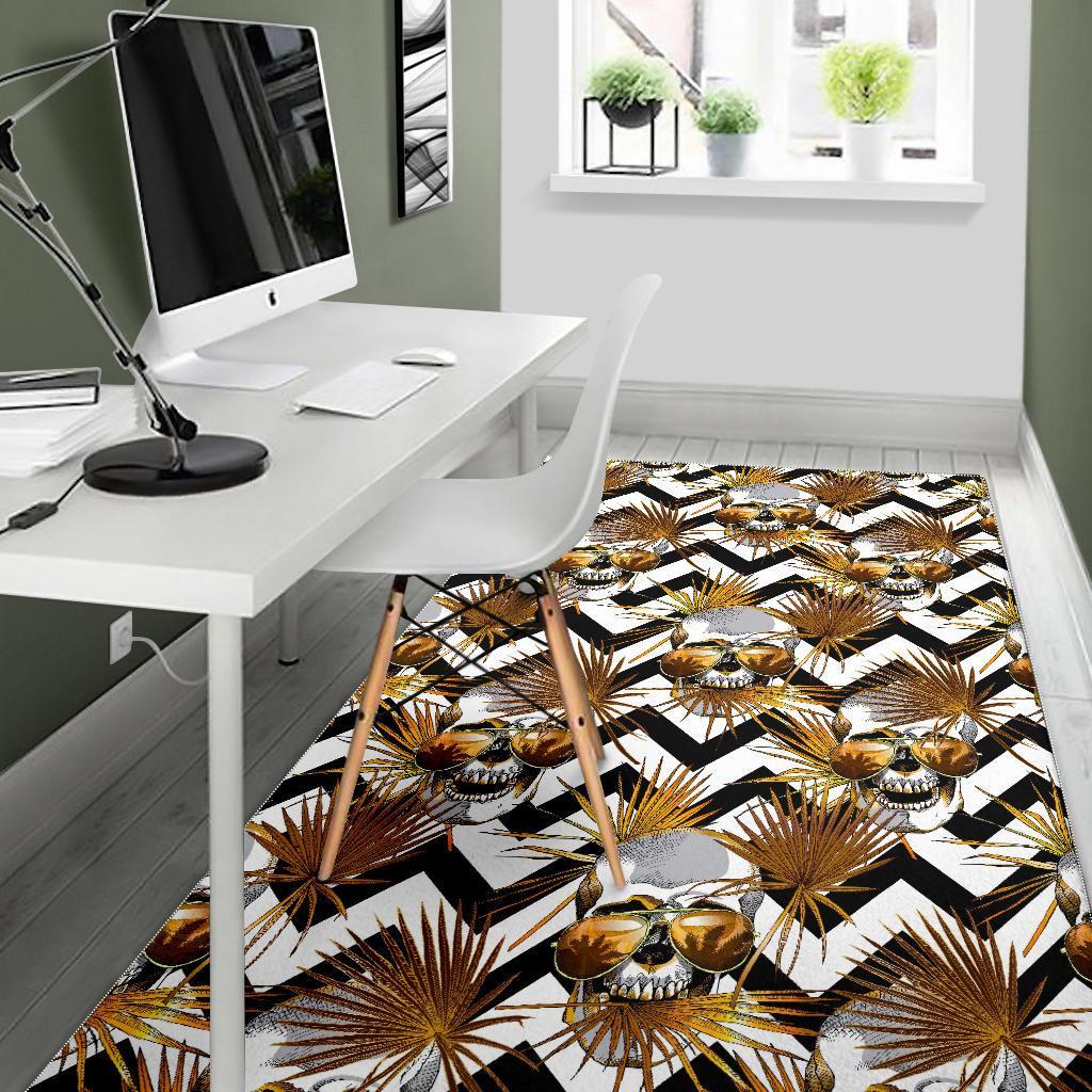 Gold Tropical Skull Pattern Print Area Rug