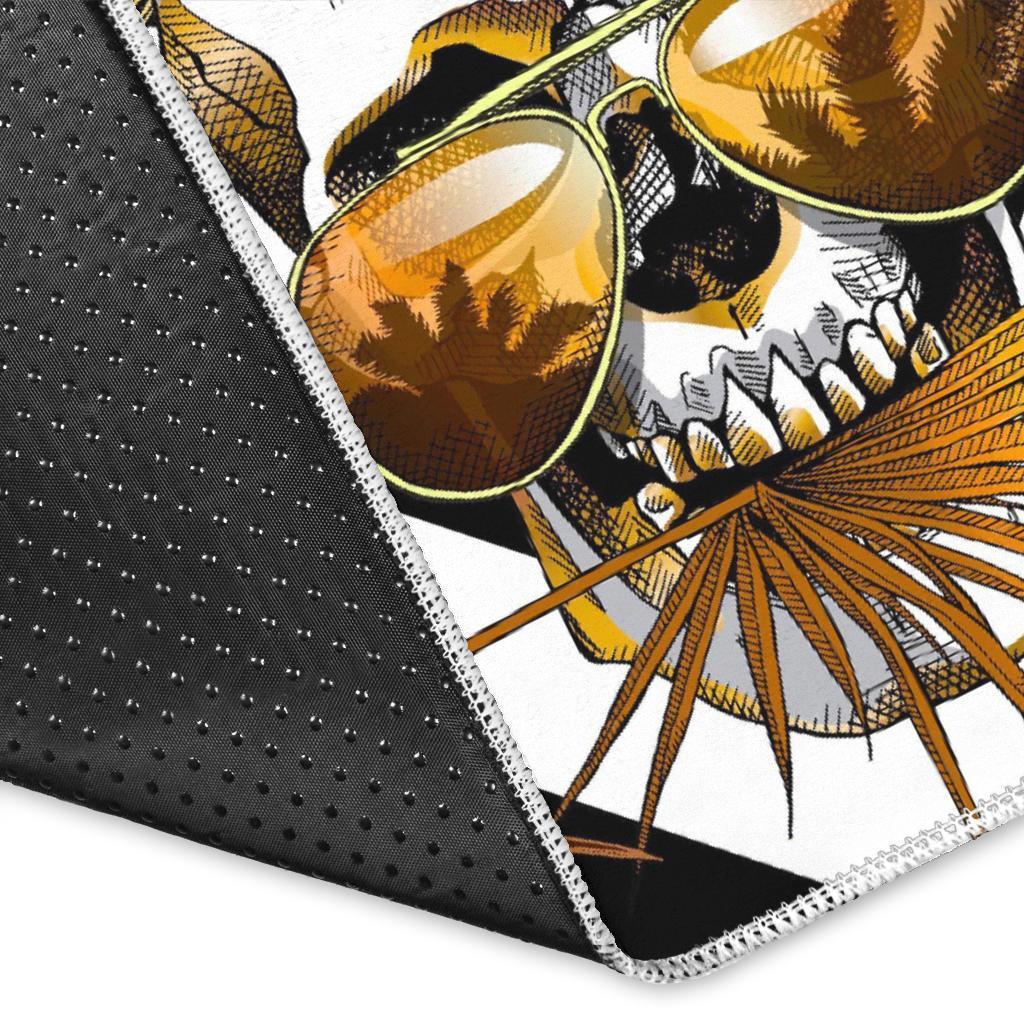 Gold Tropical Skull Pattern Print Area Rug