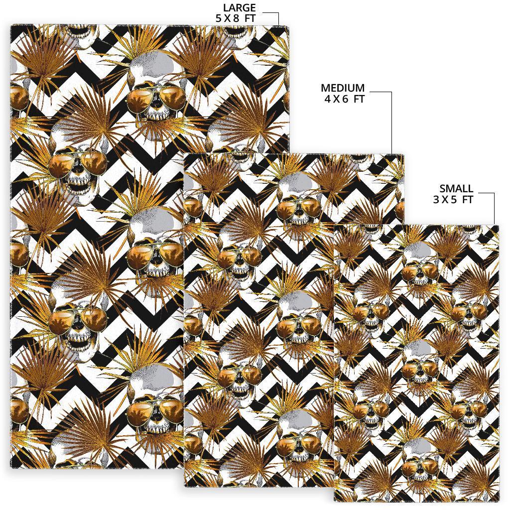 Gold Tropical Skull Pattern Print Area Rug