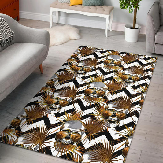 Gold Tropical Skull Pattern Print Area Rug