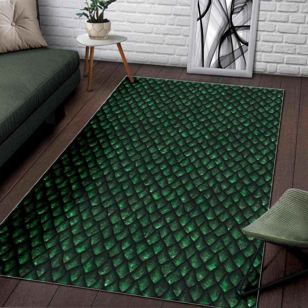 Green Dragon Scales Pattern Print Area Rug