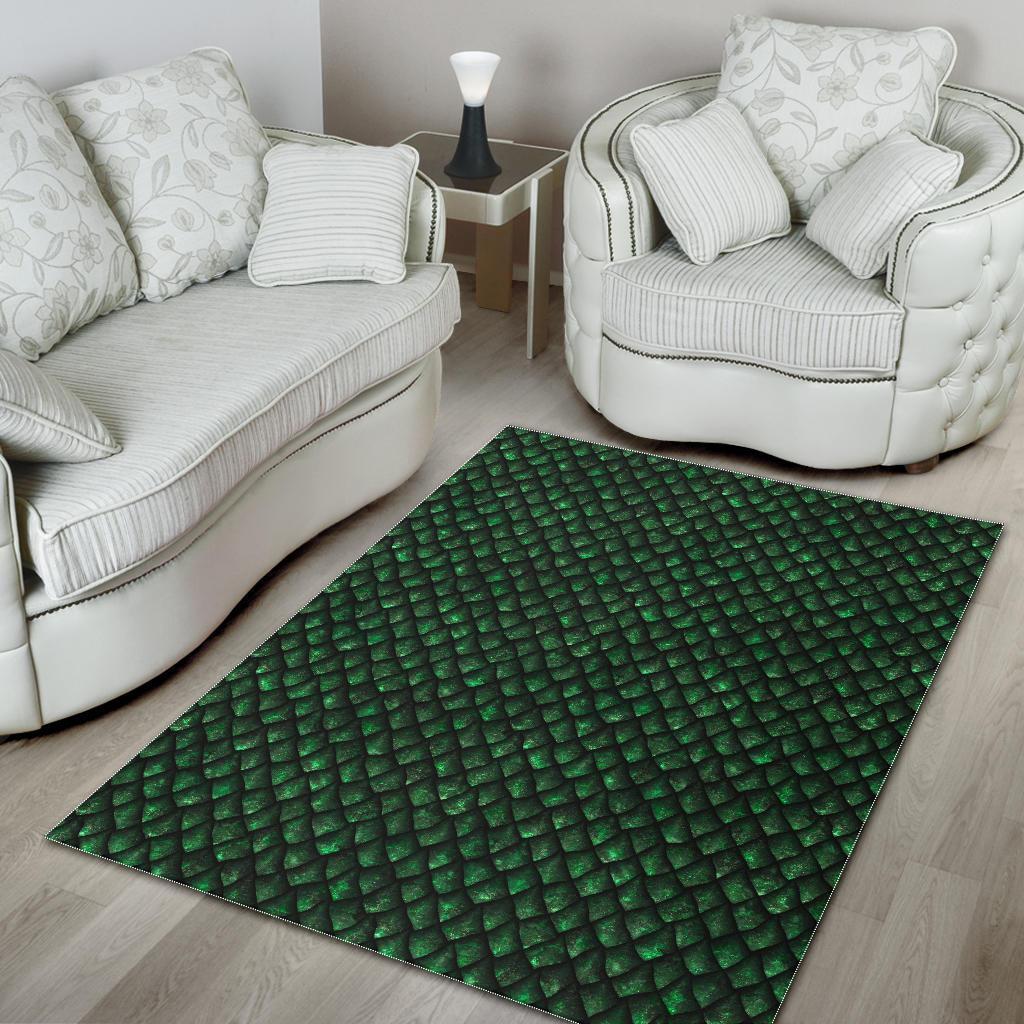 Green Dragon Scales Pattern Print Area Rug