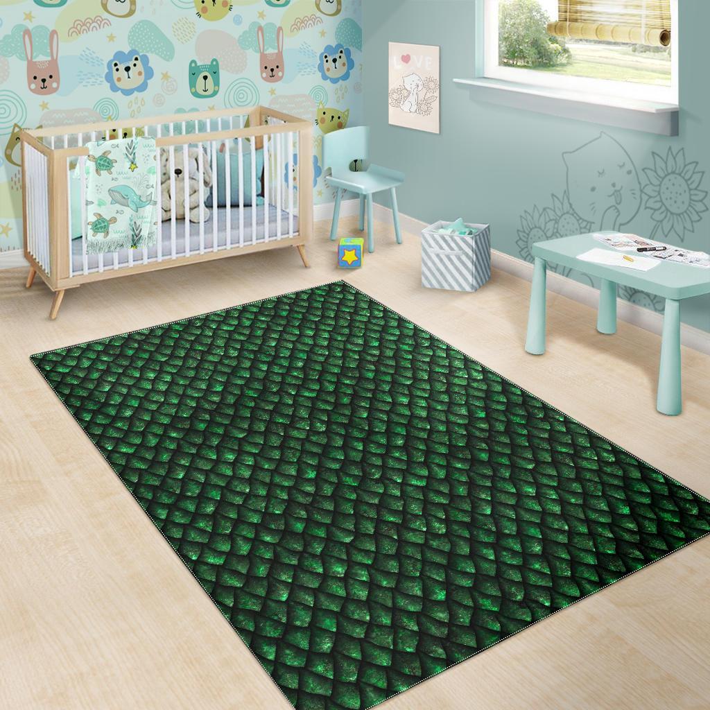 Green Dragon Scales Pattern Print Area Rug