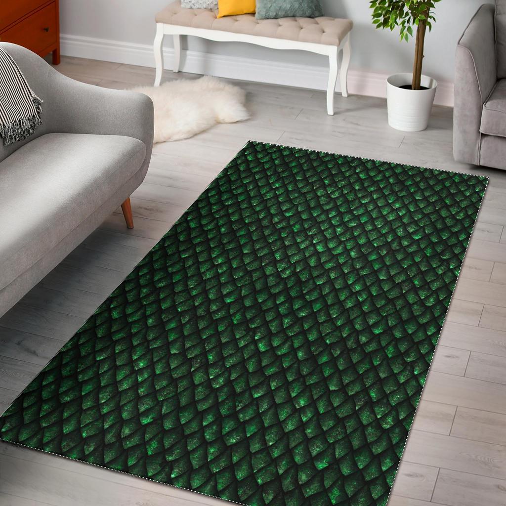 Green Dragon Scales Pattern Print Area Rug