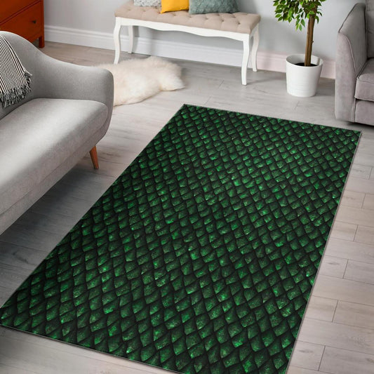 Green Dragon Scales Pattern Print Area Rug