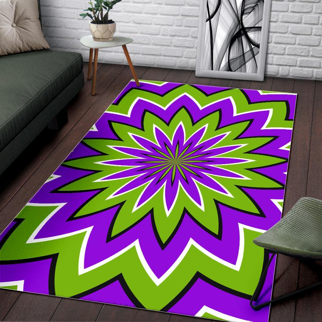 Green Flower Moving Optical Illusion Area Rug