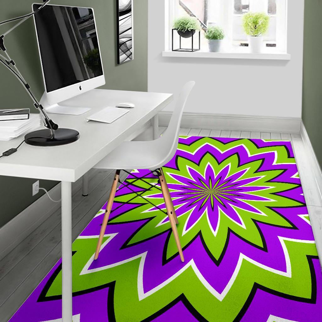 Green Flower Moving Optical Illusion Area Rug