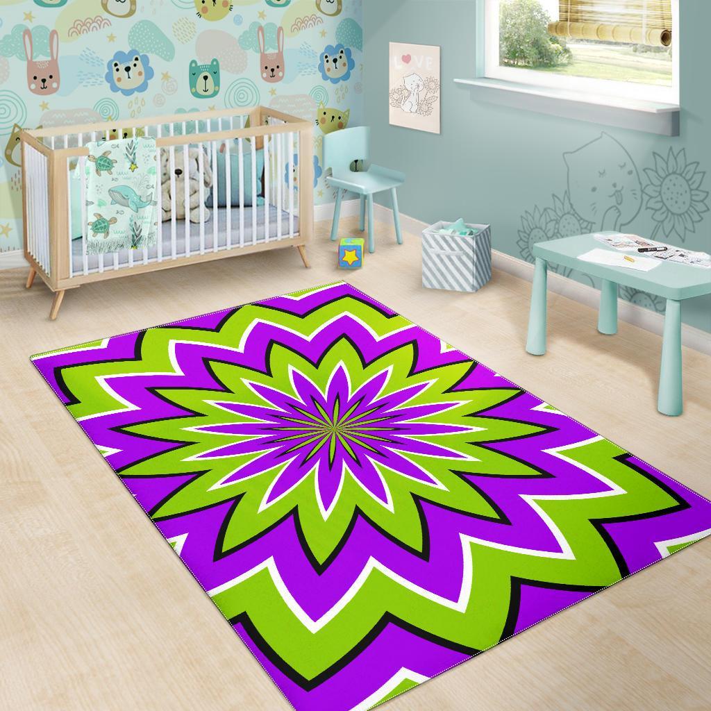 Green Flower Moving Optical Illusion Area Rug