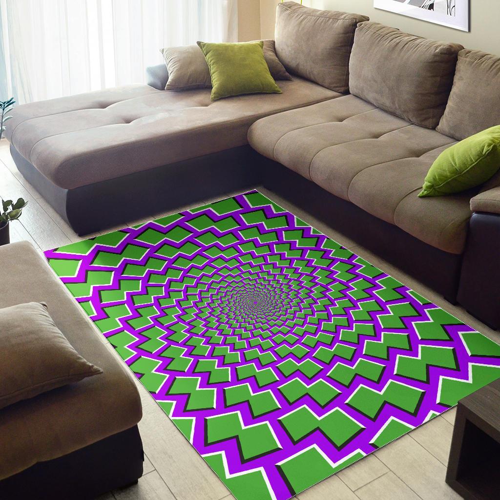 Green Shapes Moving Optical Illusion Area Rug