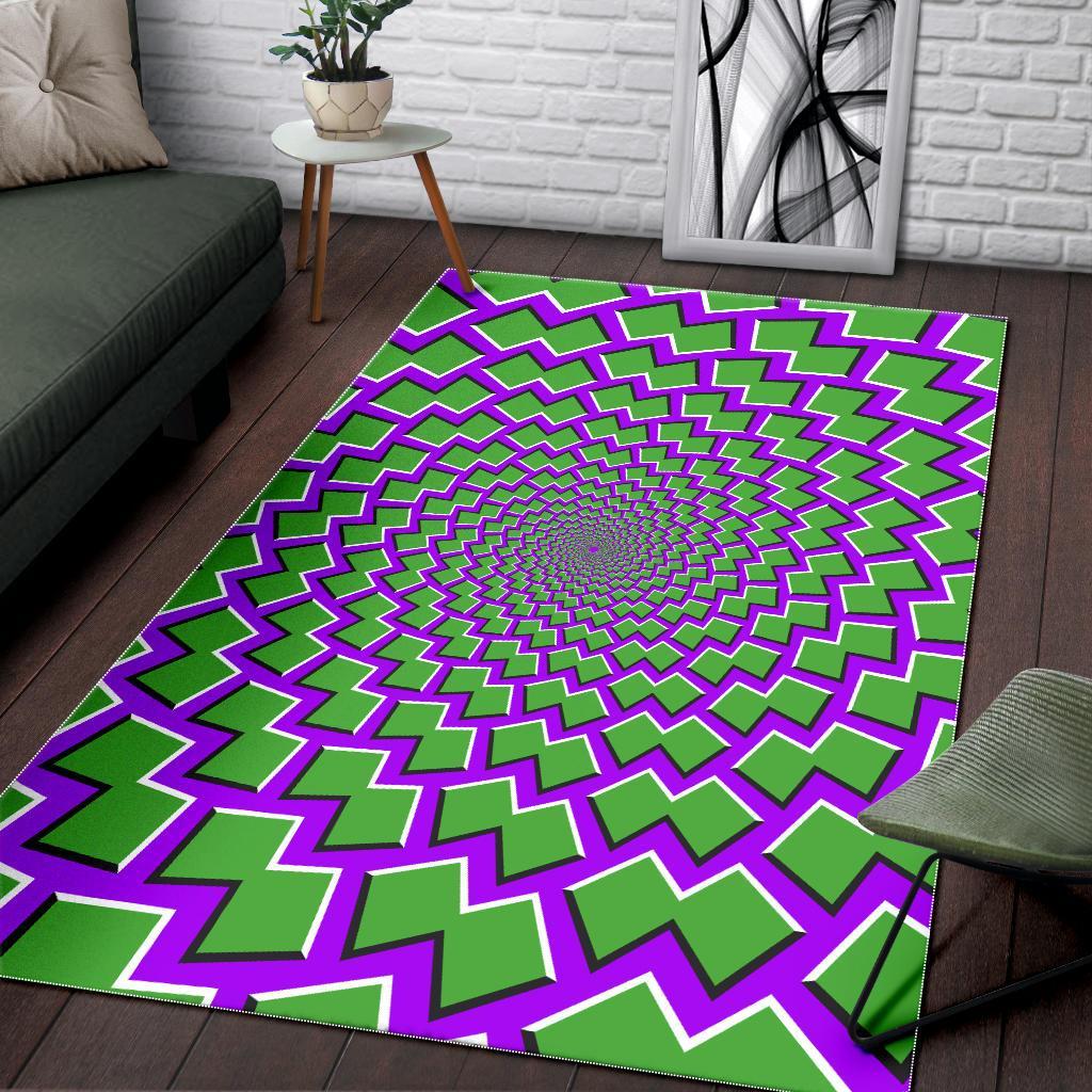 Green Shapes Moving Optical Illusion Area Rug