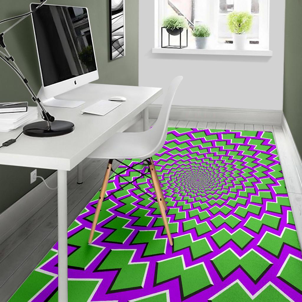 Green Shapes Moving Optical Illusion Area Rug