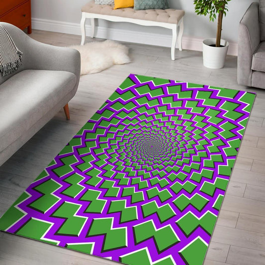 Green Shapes Moving Optical Illusion Area Rug