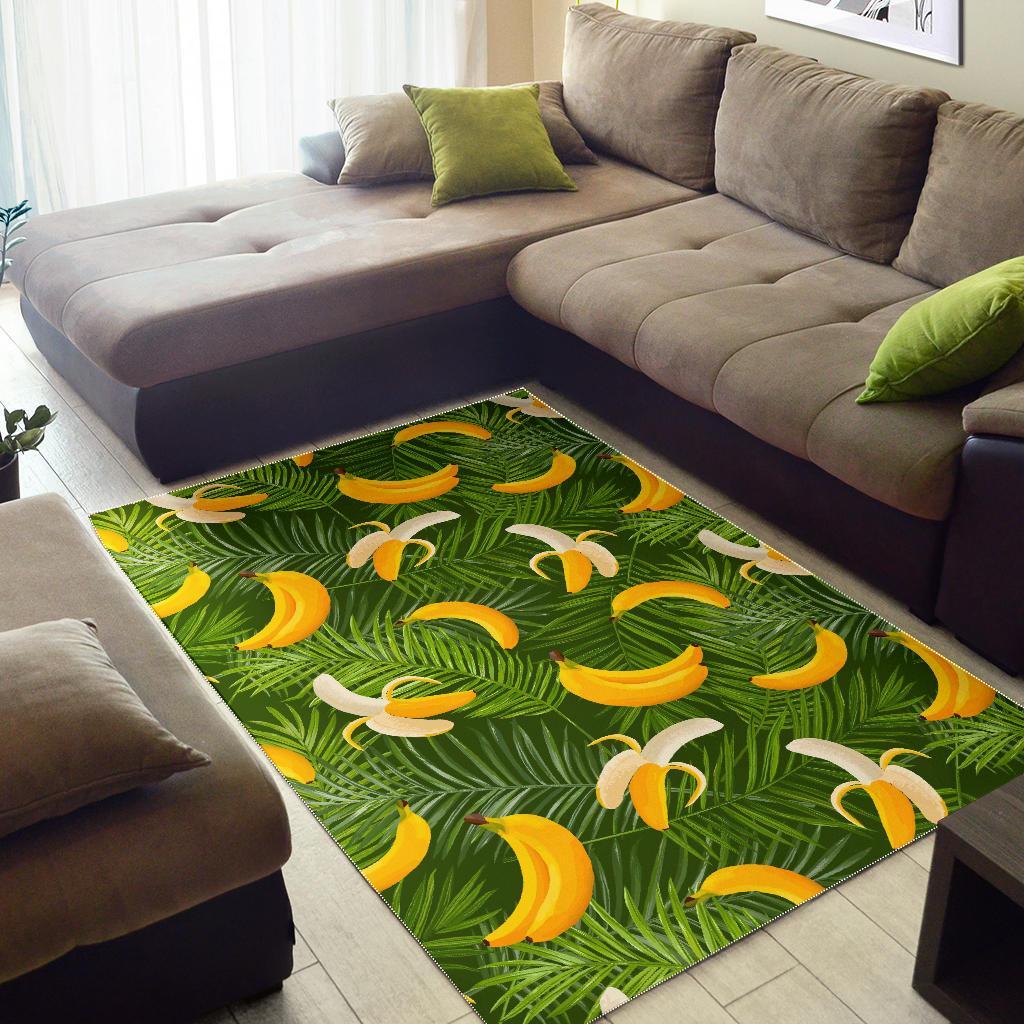 Green Tropical Banana Pattern Print Area Rug