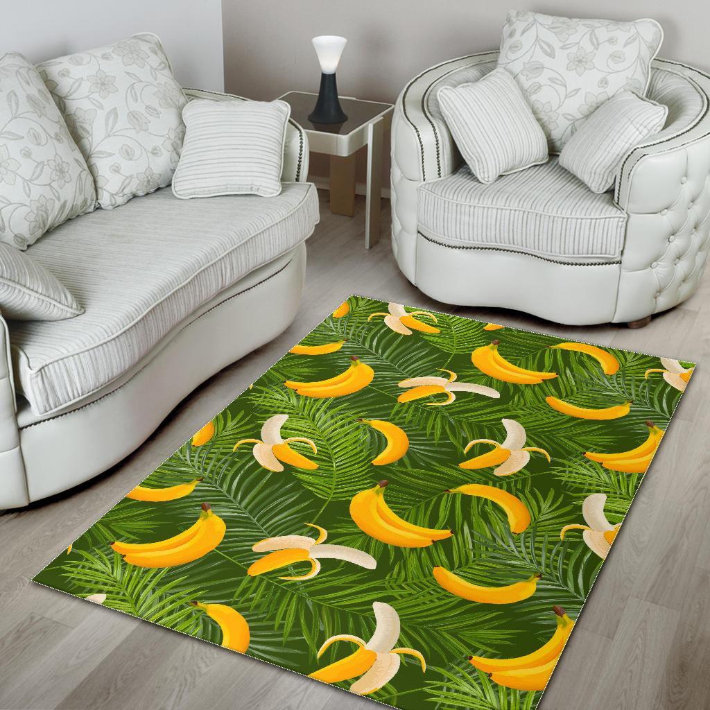 Green Tropical Banana Pattern Print Area Rug