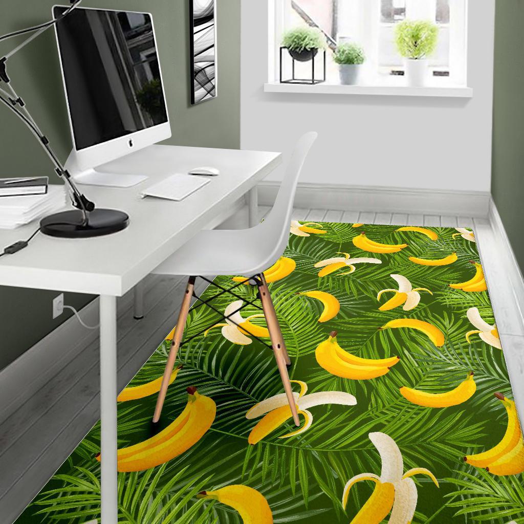 Green Tropical Banana Pattern Print Area Rug