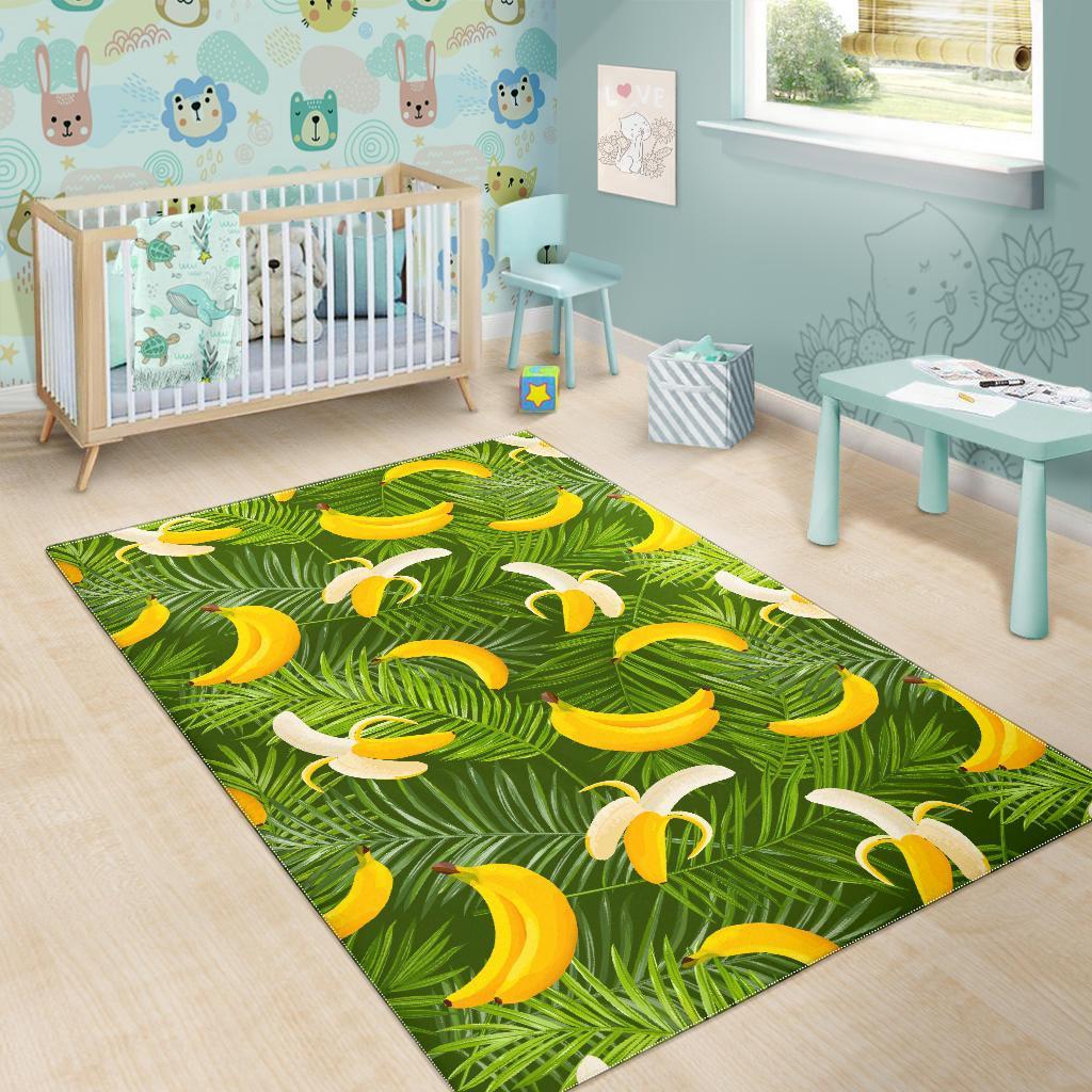 Green Tropical Banana Pattern Print Area Rug