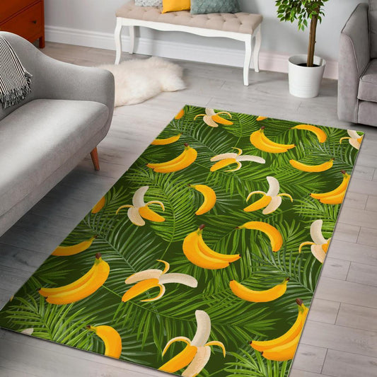 Green Tropical Banana Pattern Print Area Rug