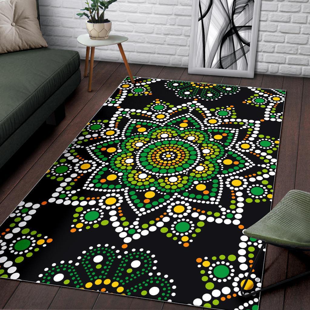 Green White Dot Mandala Print Area Rug