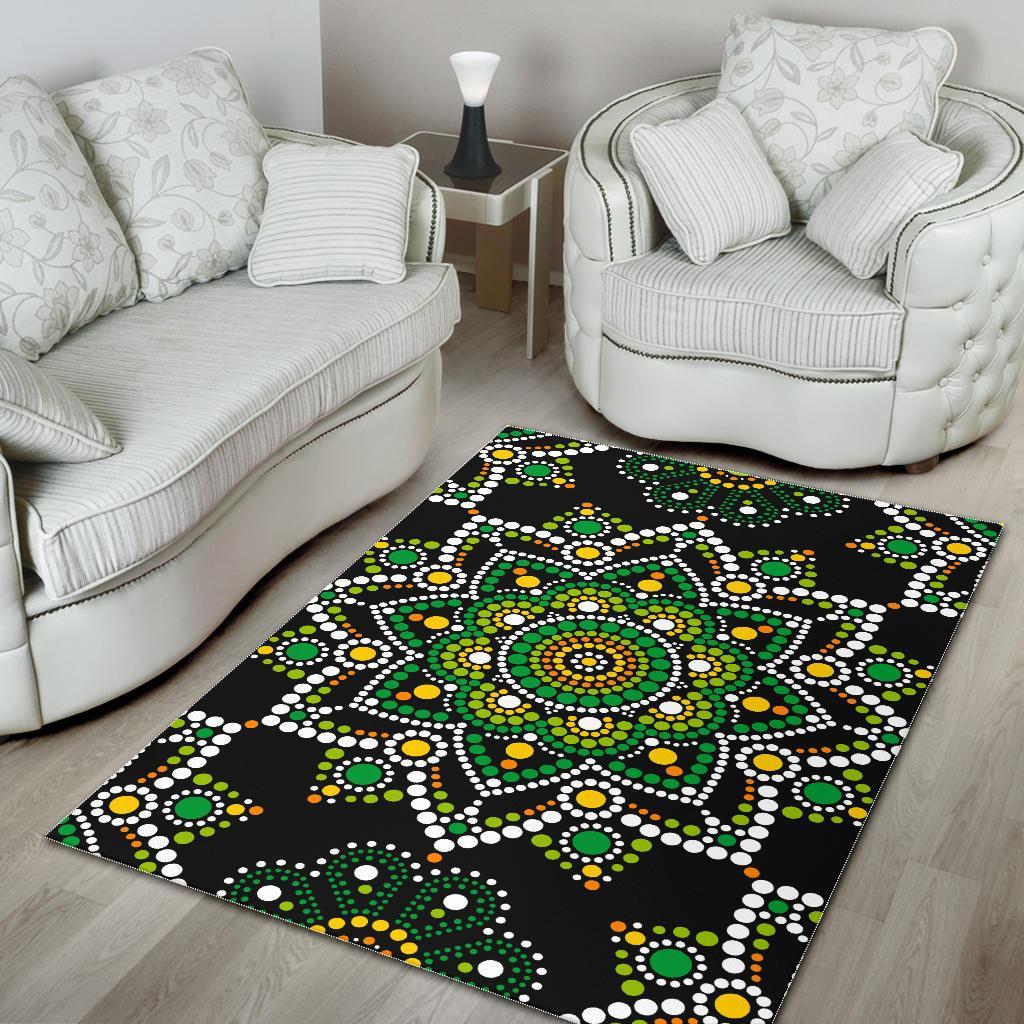 Green White Dot Mandala Print Area Rug