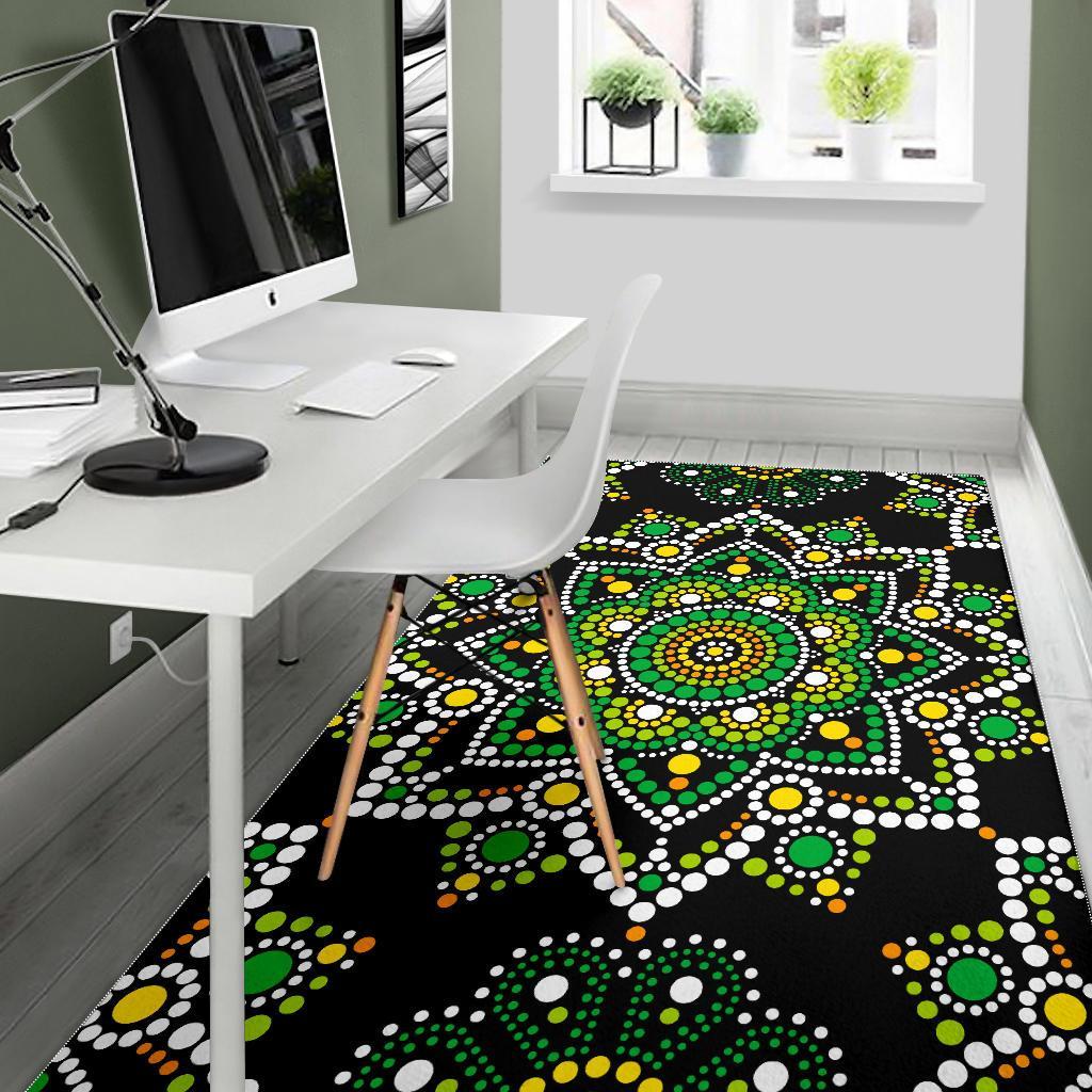 Green White Dot Mandala Print Area Rug