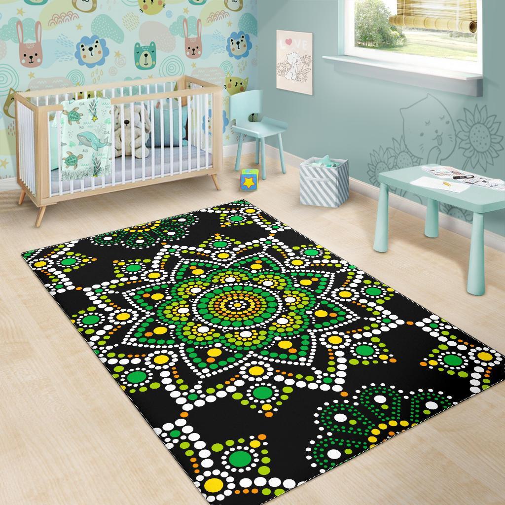 Green White Dot Mandala Print Area Rug