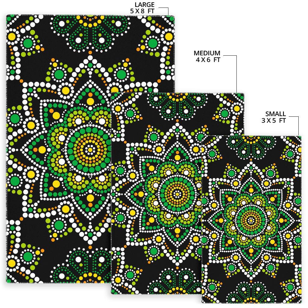 Green White Dot Mandala Print Area Rug