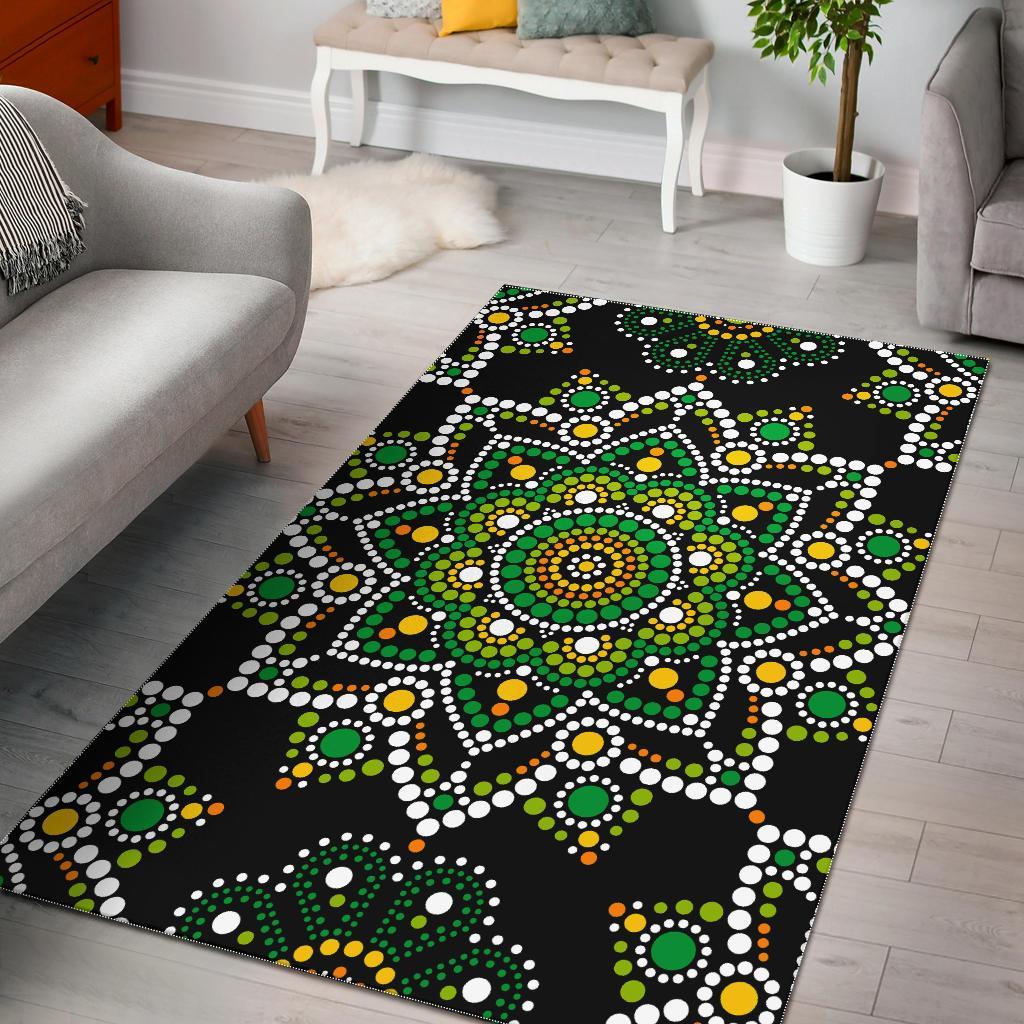 Green White Dot Mandala Print Area Rug