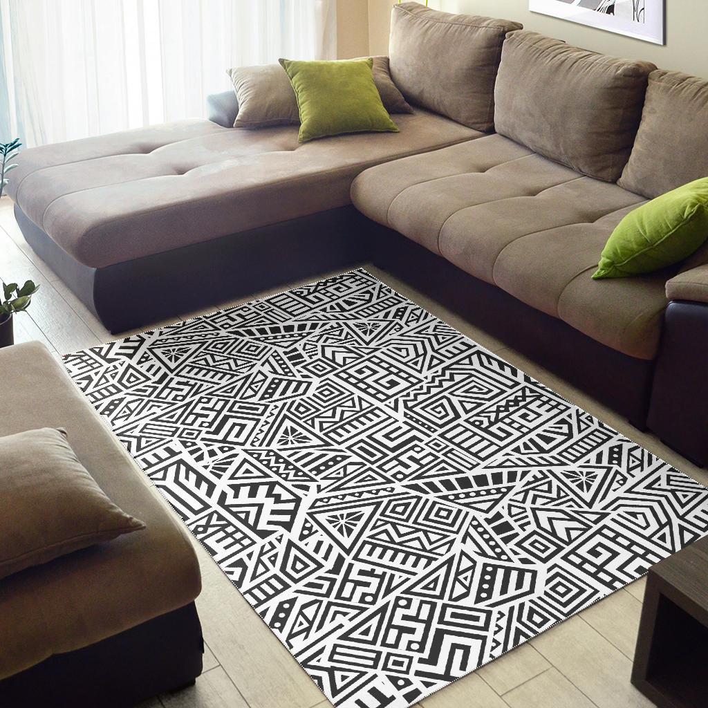 Grey And White Aztec Pattern Print Area Rug