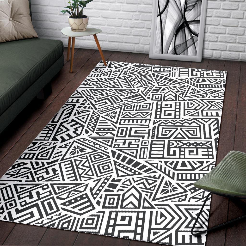 Grey And White Aztec Pattern Print Area Rug