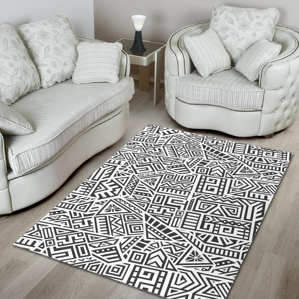 Grey And White Aztec Pattern Print Area Rug
