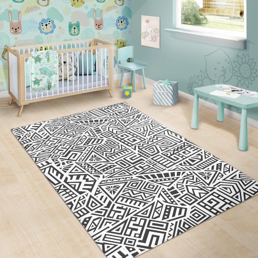 Grey And White Aztec Pattern Print Area Rug