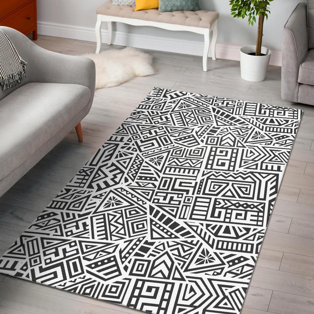 Grey And White Aztec Pattern Print Area Rug