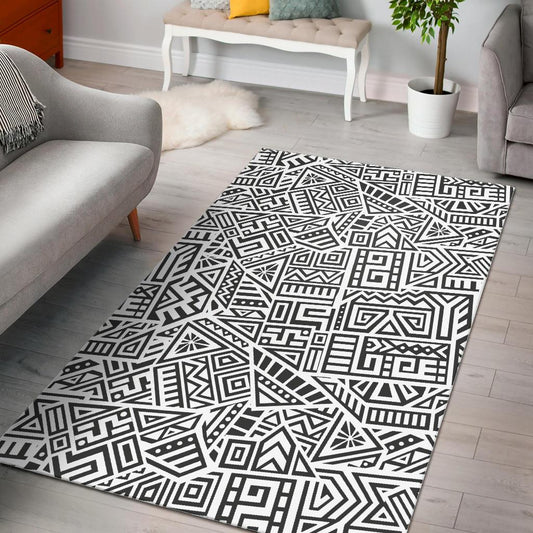 Grey And White Aztec Pattern Print Area Rug