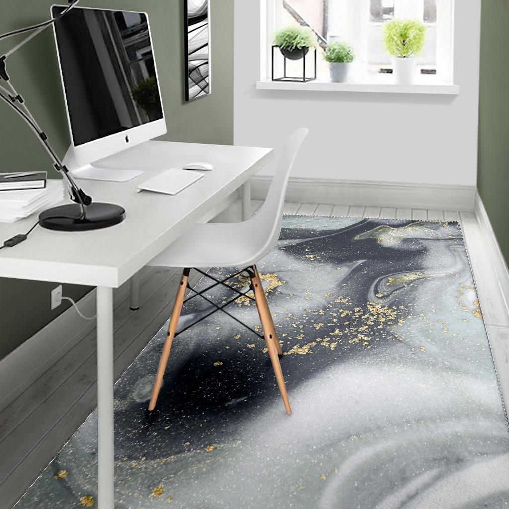 Grey Gold Liquid Marble Print Area Rug