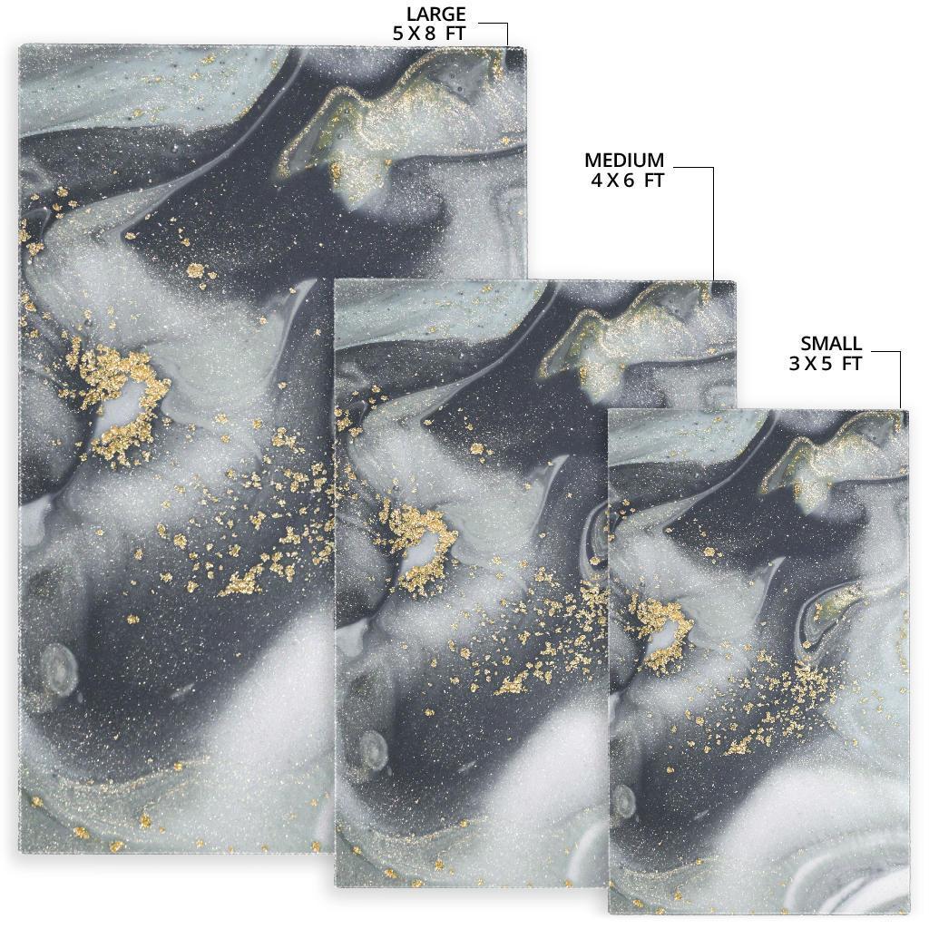 Grey Gold Liquid Marble Print Area Rug