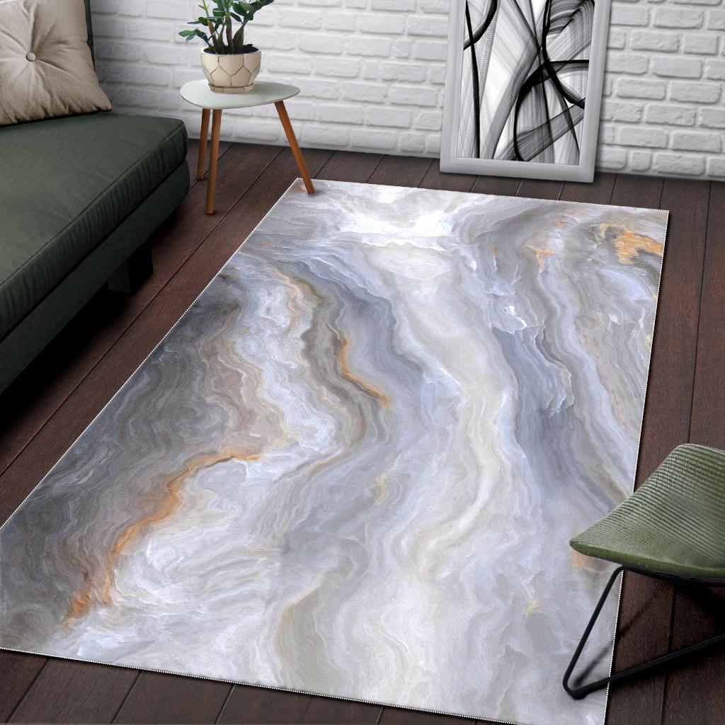 Grey Marble Print Area Rug
