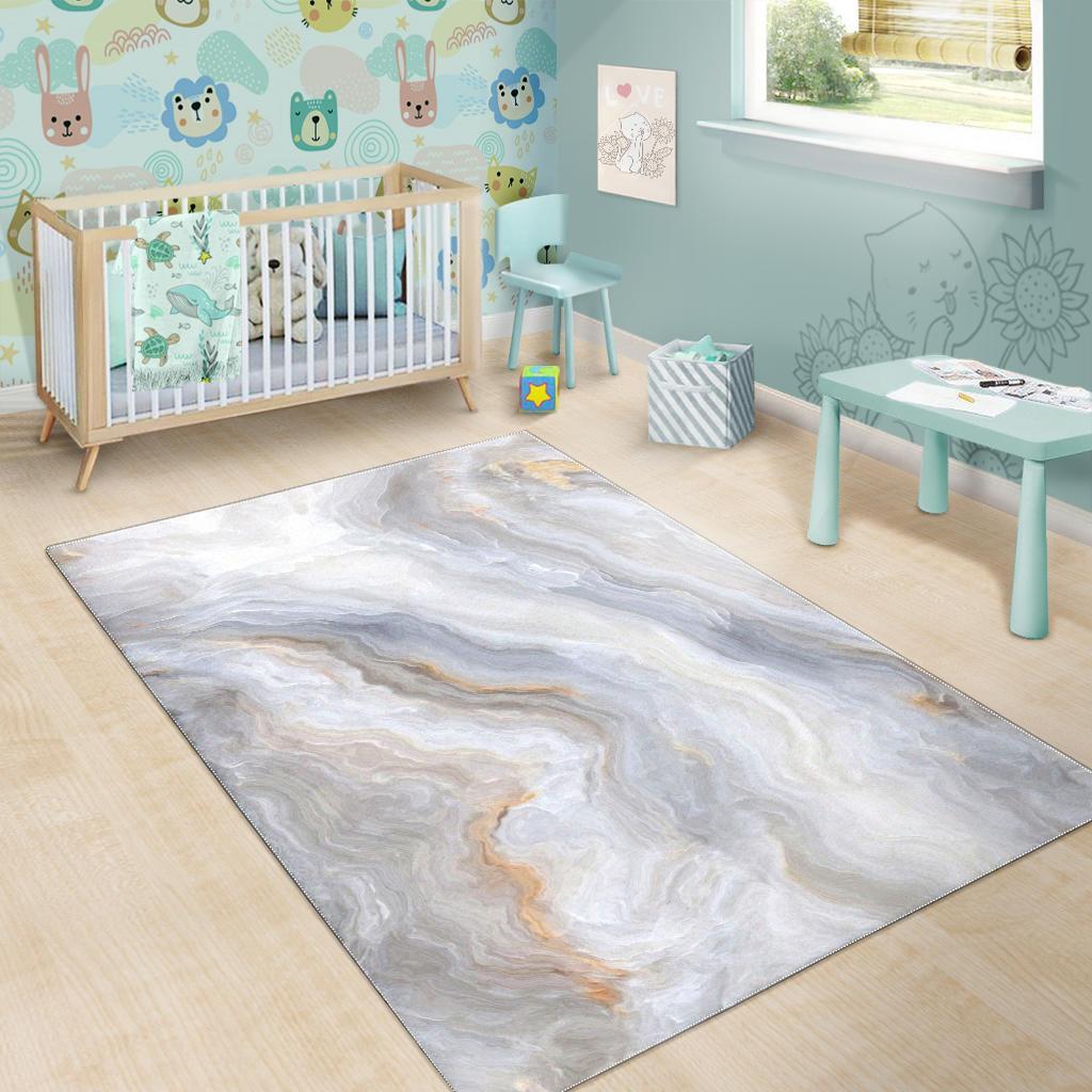 Grey Marble Print Area Rug