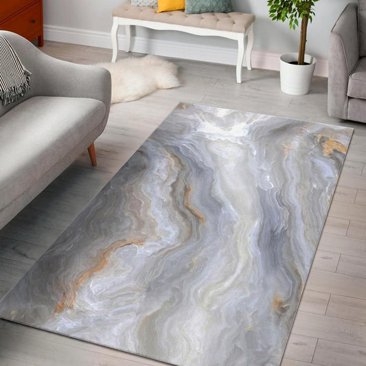 Grey Marble Print Area Rug