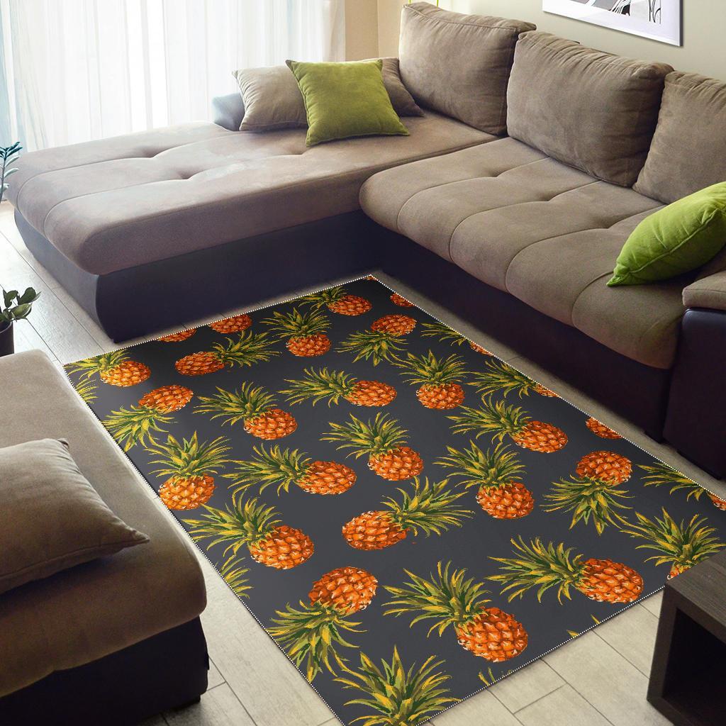 Grey Watercolor Pineapple Pattern Print Area Rug