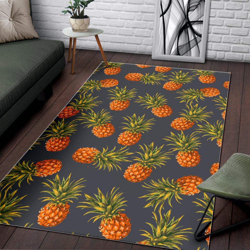 Grey Watercolor Pineapple Pattern Print Area Rug