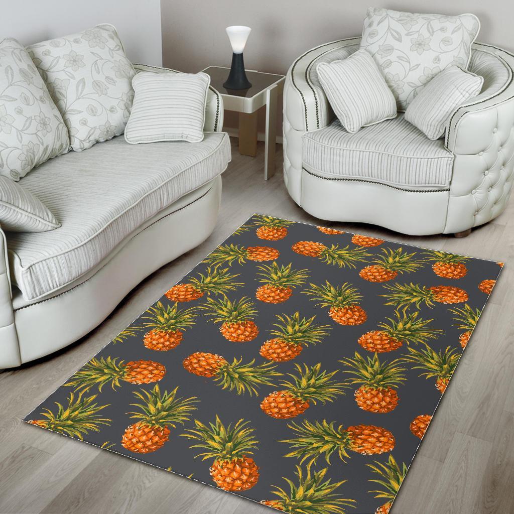 Grey Watercolor Pineapple Pattern Print Area Rug