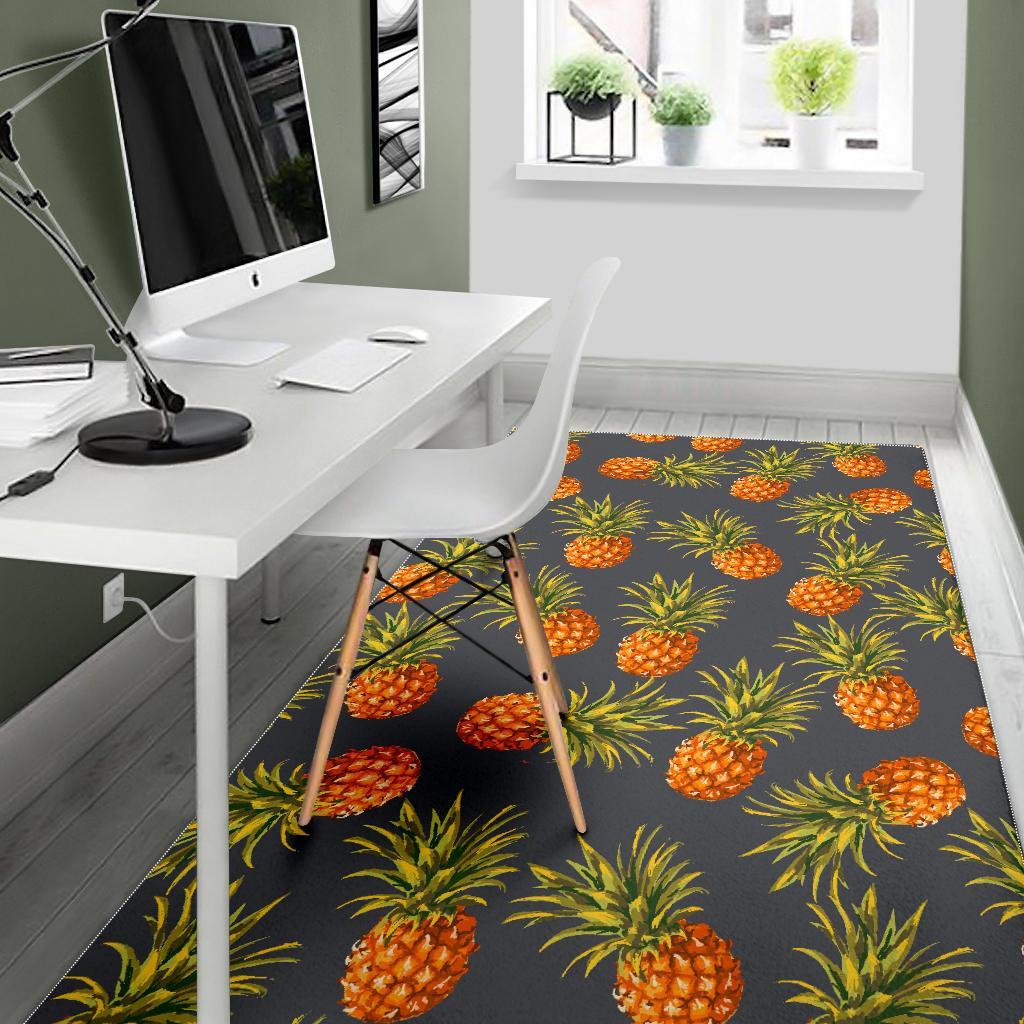 Grey Watercolor Pineapple Pattern Print Area Rug