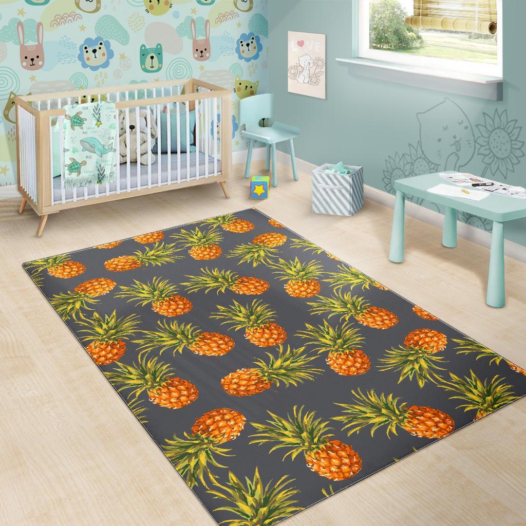 Grey Watercolor Pineapple Pattern Print Area Rug