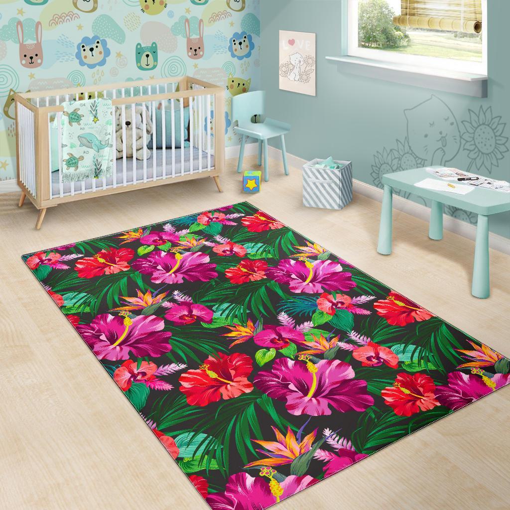 Hawaiian Floral Flowers Pattern Print Area Rug