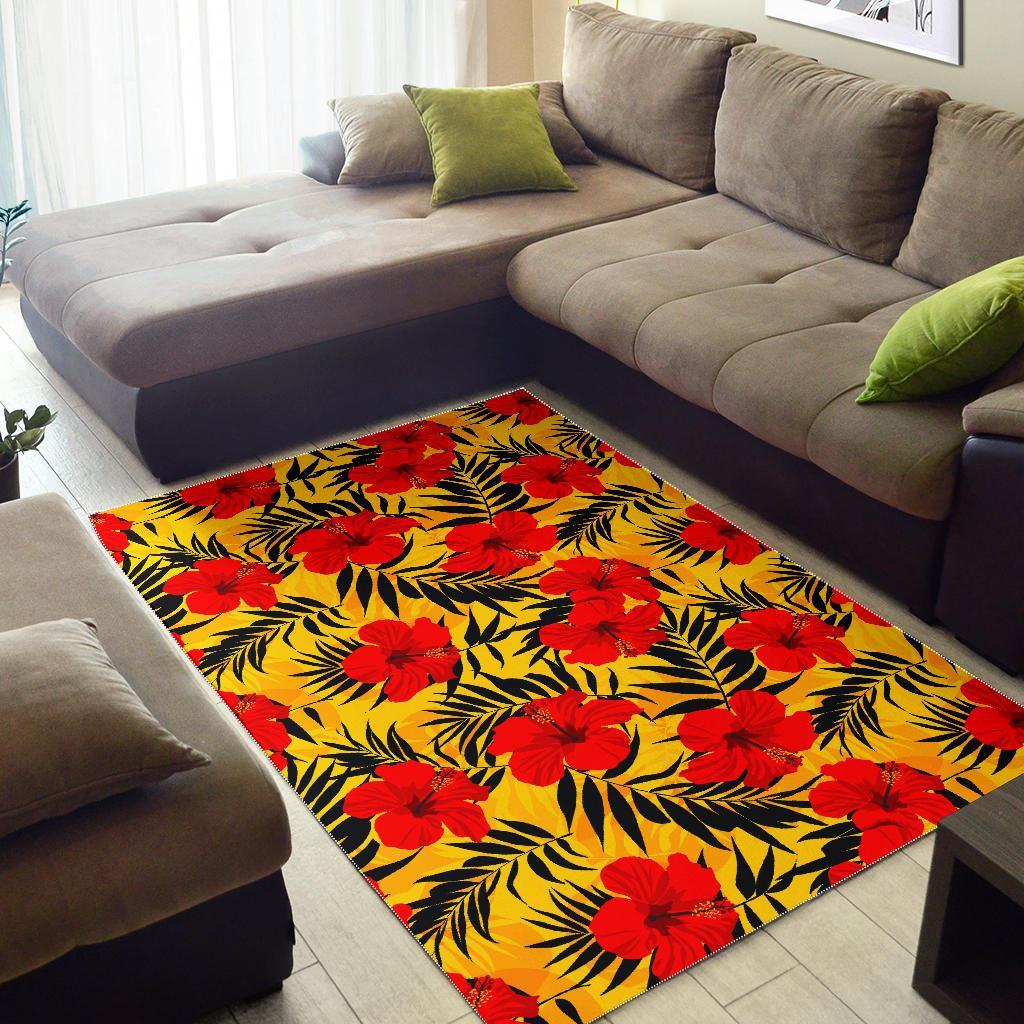 Hawaiian Hibiscus Flowers Pattern Print Area Rug
