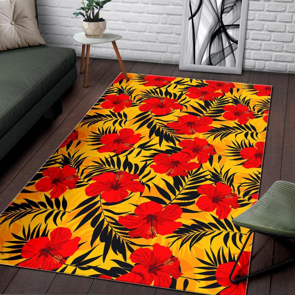 Hawaiian Hibiscus Flowers Pattern Print Area Rug