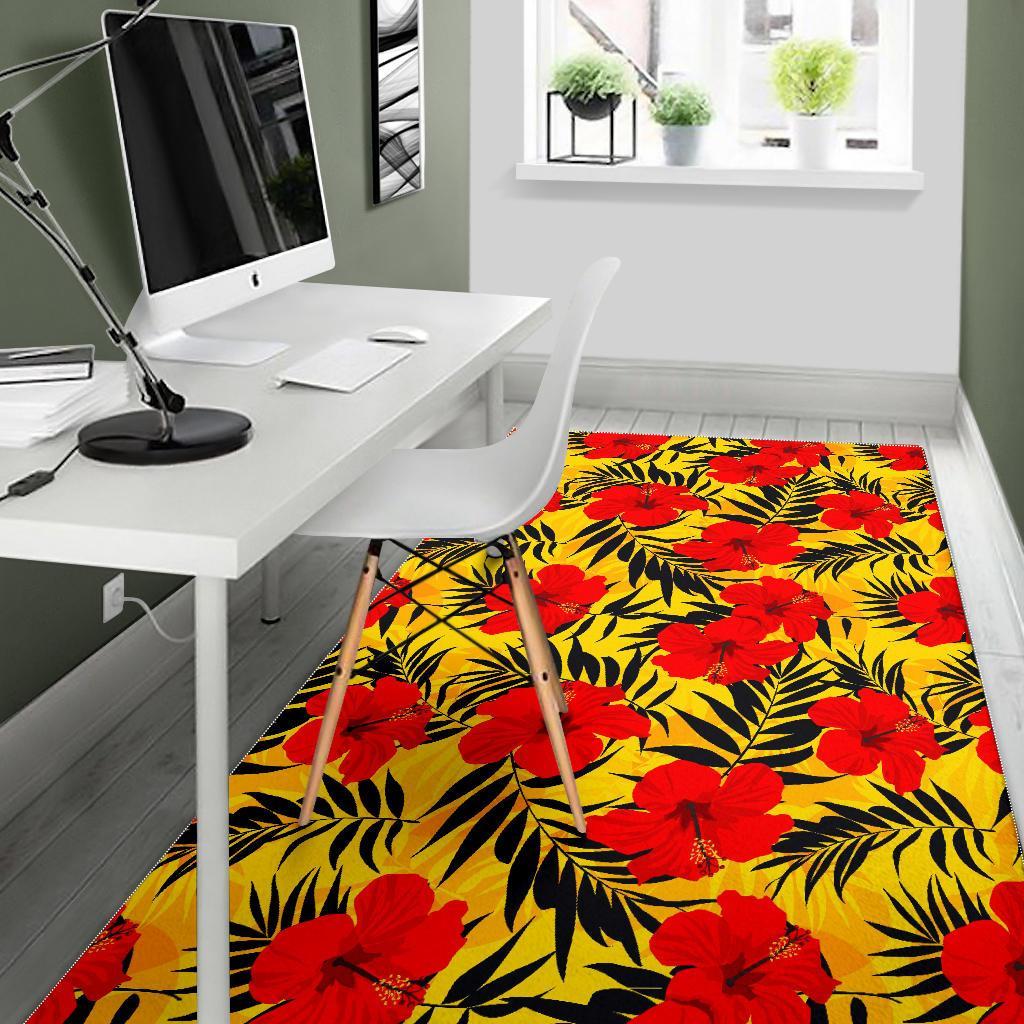 Hawaiian Hibiscus Flowers Pattern Print Area Rug