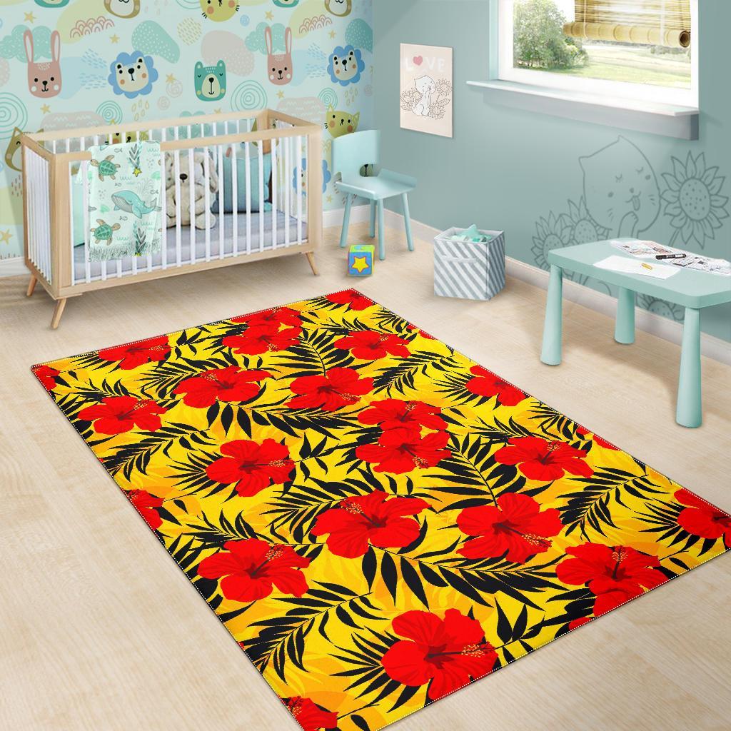 Hawaiian Hibiscus Flowers Pattern Print Area Rug