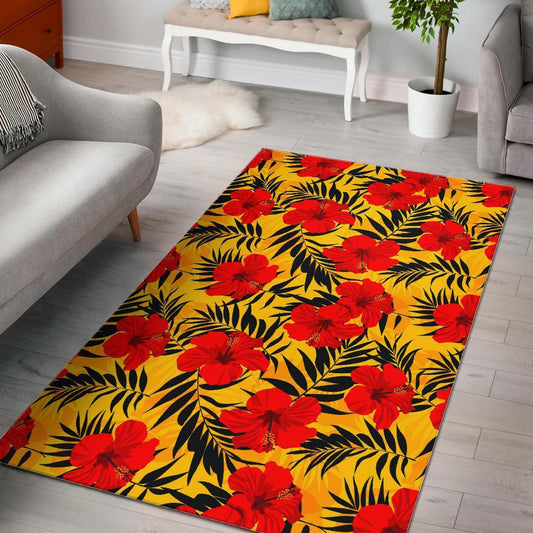 Hawaiian Hibiscus Flowers Pattern Print Area Rug